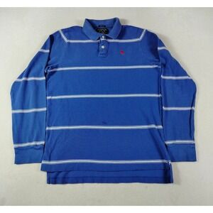 Vintage Abercrombie & Fitch Mens Muscle Polo Large Blue Striped Y2K Distressed